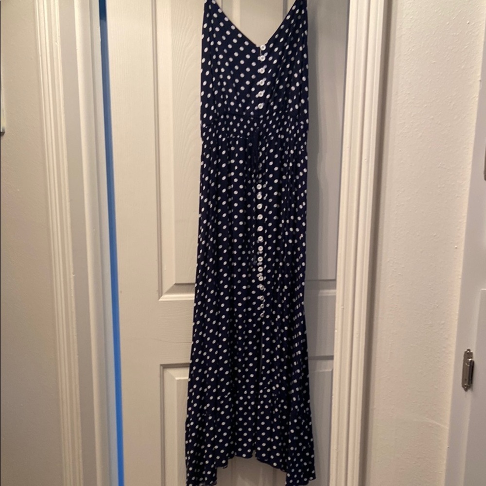 Navy Blue Maxi Sundress with Spaghetti Straps and V-Neck